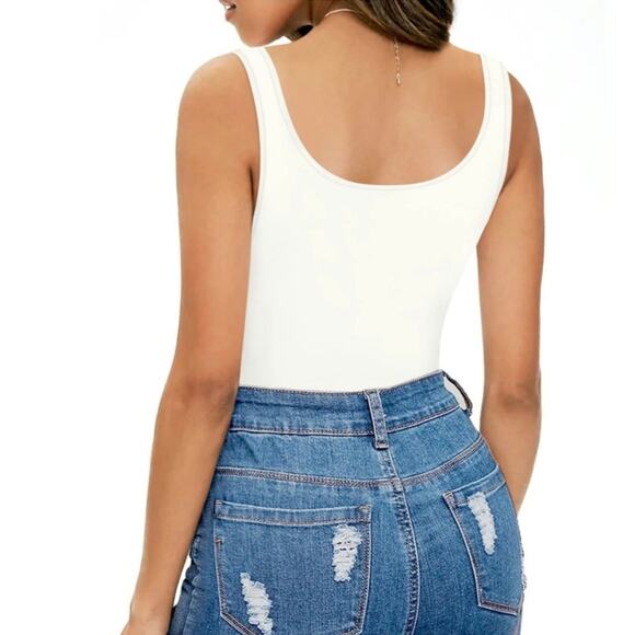 MANGOPOP Bodysuit Women's Size Medium Scoop Neck Sleeveless Sexy Backless Ribbed - Picture 4 of 8